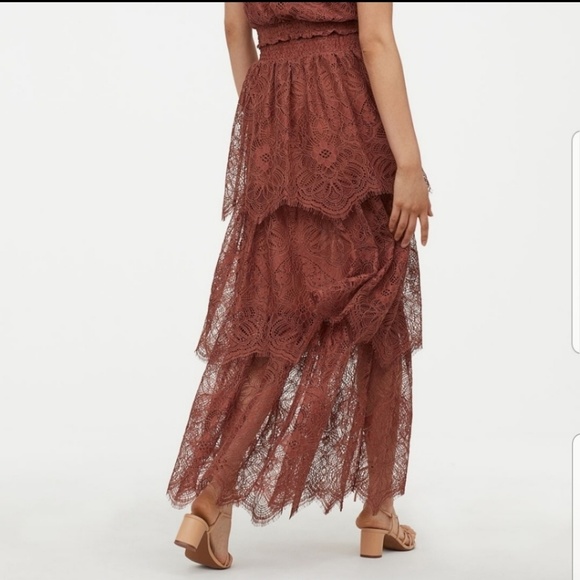 H M Skirts Hm Brown Lace Maxi Long Skirt Size 8 Poshmark